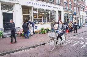 bicyclist pass the Amsterdam Tulip Museum