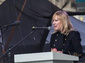 British MEP Janice Atkinson, demonstration against dictate of European Union, staged by SPD