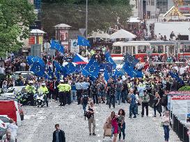 demonstration against dictate of European Union, staged by SPD, supporters EU