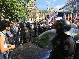protest against the rally against dictate of the European Union, organised by SPD
