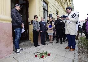 Daniel Meron, Jill Meron, Petr Papousek, Stolpersteine (stumbling blocks) of Lindenbaum family members