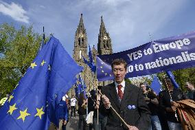 protest against the rally against dictate of the European Union, organised by SPD