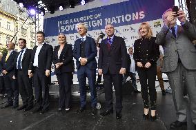 Geert Wilders, Marine Le Pen, Tomio Okamura, demonstration against dictate of European Union, staged by SPD