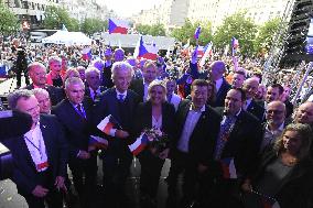 Geert Wilders, Marine Le Pen, Tomio Okamura, demonstration against dictate of European Union, staged by SPD
