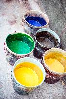 colours, buckets, textile