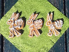 Easter Bunny, Rabbit, Hare, biscuit, gingerbread, green table