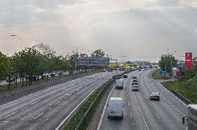 accident, closed D1 motorway, highway, traffic jam, motorcade