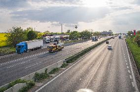 accident, closed D1 motorway, highway, traffic jam, motorcade