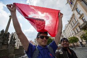 Flag Parade to celebrate the 15th anniversary of Pardubice's Erasmus Student Network (ESN), foreign students, march, Turkey, Turkish flag