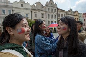 Flag Parade to celebrate the 15th anniversary of Pardubice's Erasmus Student Network (ESN), foreign students, march