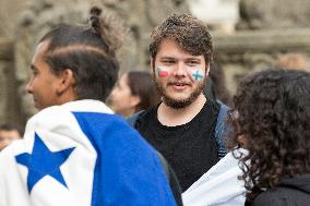 Flag Parade to celebrate the 15th anniversary of Pardubice's Erasmus Student Network (ESN), foreign students, march