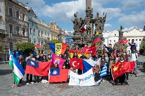 Flag Parade to celebrate the 15th anniversary of Pardubice's Erasmus Student Network (ESN), foreign students, march