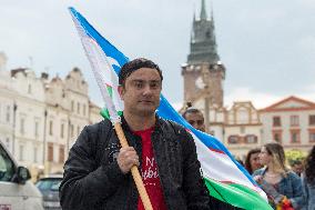 Flag Parade to celebrate the 15th anniversary of Pardubice's Erasmus Student Network (ESN), foreign students, march, student