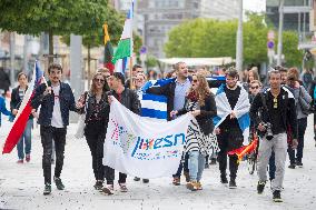 Flag Parade to celebrate the 15th anniversary of Pardubice's Erasmus Student Network (ESN), foreign students, march