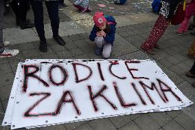 Parents for climate justice protest, march