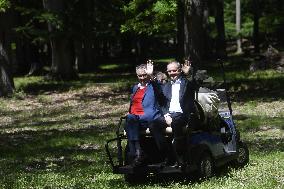 Milos Zeman, Andrej Kiska, the Lany game reserve, forest, bodyguard