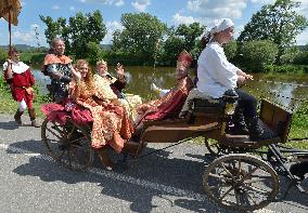 two-day historic royal procession of emperor Charles IV and his suite with crown jewels