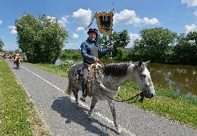 two-day historic royal procession of emperor Charles IV and his suite with crown jewels