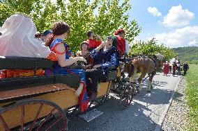 two-day historic royal procession of emperor Charles IV and his suite with crown jewels