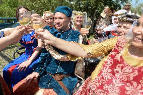 two-day historic royal procession of emperor Charles IV and his suite with crown jewels