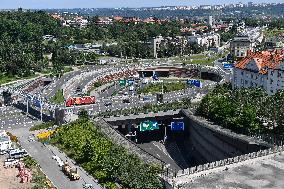 Multilevel crossing Malovanka in Prague, Stresovice, Brevnov, Blanka tunnel complex