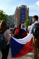 Czech expatriates in Belgium protest to support Czech demonstrations against PM Andrej Babis, Czech flag