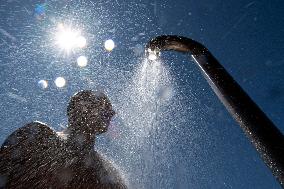 Flosna outdoor aquapark, sun, shower, water, man