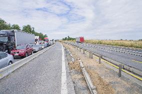 Czech Republic, D1 motorway, highway, traffic jam, congestion, motorcade, modernization, reconstruction, construction, empty building site