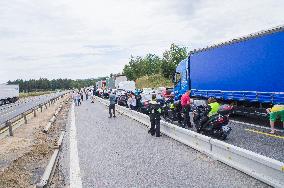 Czech Republic, D1 motorway, highway, traffic jam, congestion, motorcade, modernization, reconstruction, construction, empty building site