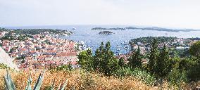 Hvar port, old town, tourists