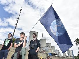 activists protest against the prolonged operation of the Chvaletice coal-powered plant