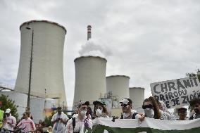 activists protest against the prolonged operation of the Chvaletice coal-powered plant