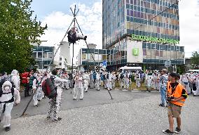 activists protest against the prolonged operation of the Chvaletice coal-powered plant