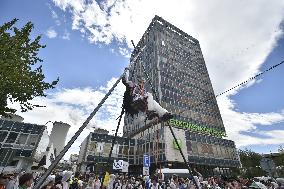 activists protest against the prolonged operation of the Chvaletice coal-powered plant