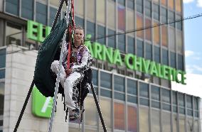 activists protest against the prolonged operation of the Chvaletice coal-powered plant