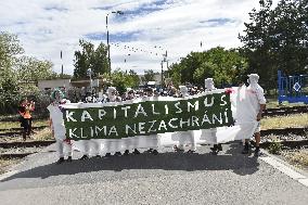 activists protest against the prolonged operation of the Chvaletice coal-powered plant