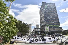 activists protest against the prolonged operation of the Chvaletice coal-powered plant