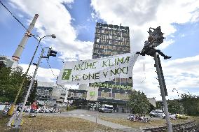 activists protest against the prolonged operation of the Chvaletice coal-powered plant