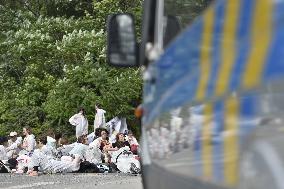 activists protest against the prolonged operation of the Chvaletice coal-powered plant