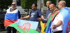 Roma representatives demonstrate against poverty and discrimination outside the European Parliament