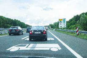 A1 motorway, highway, Zagreb/Demerje, sign Cestarina, BANK CARD, NO CASH, Pay Toll, Autobah