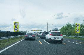 Gorican/Letenye border crossing Croatia - Hungary, HR-HUN, traffic jam, motorcade