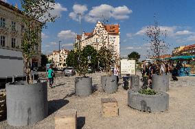 area in front of market and metro station Hradcanska, Prague