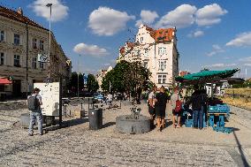 area in front of market and metro station Hradcanska, Prague