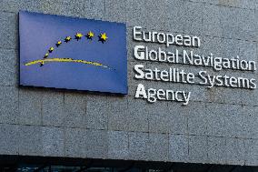 Seat of European Global Navigation Satellite Systems Agency in Prague, logo, sign
