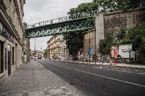 Husitska street, Prague, Zizkov district, bus stup, bridge