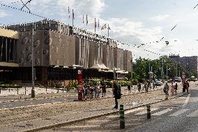 Taboritska street and tram station Olsanske square, Prague