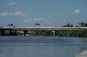 Barrandov bridge, Prague, circle, transport