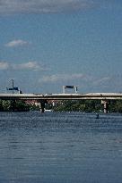 Barrandov bridge, Prague, circle, transport