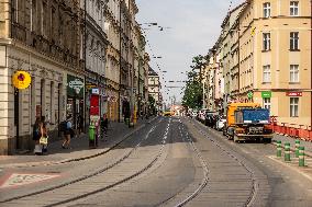 Seifertova street, tram station Lipanska, Prague, Zizkov